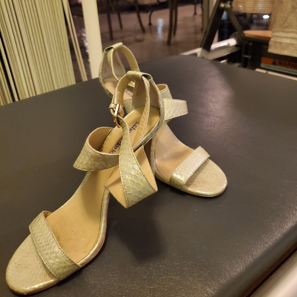Charles David snake skin open toe heels